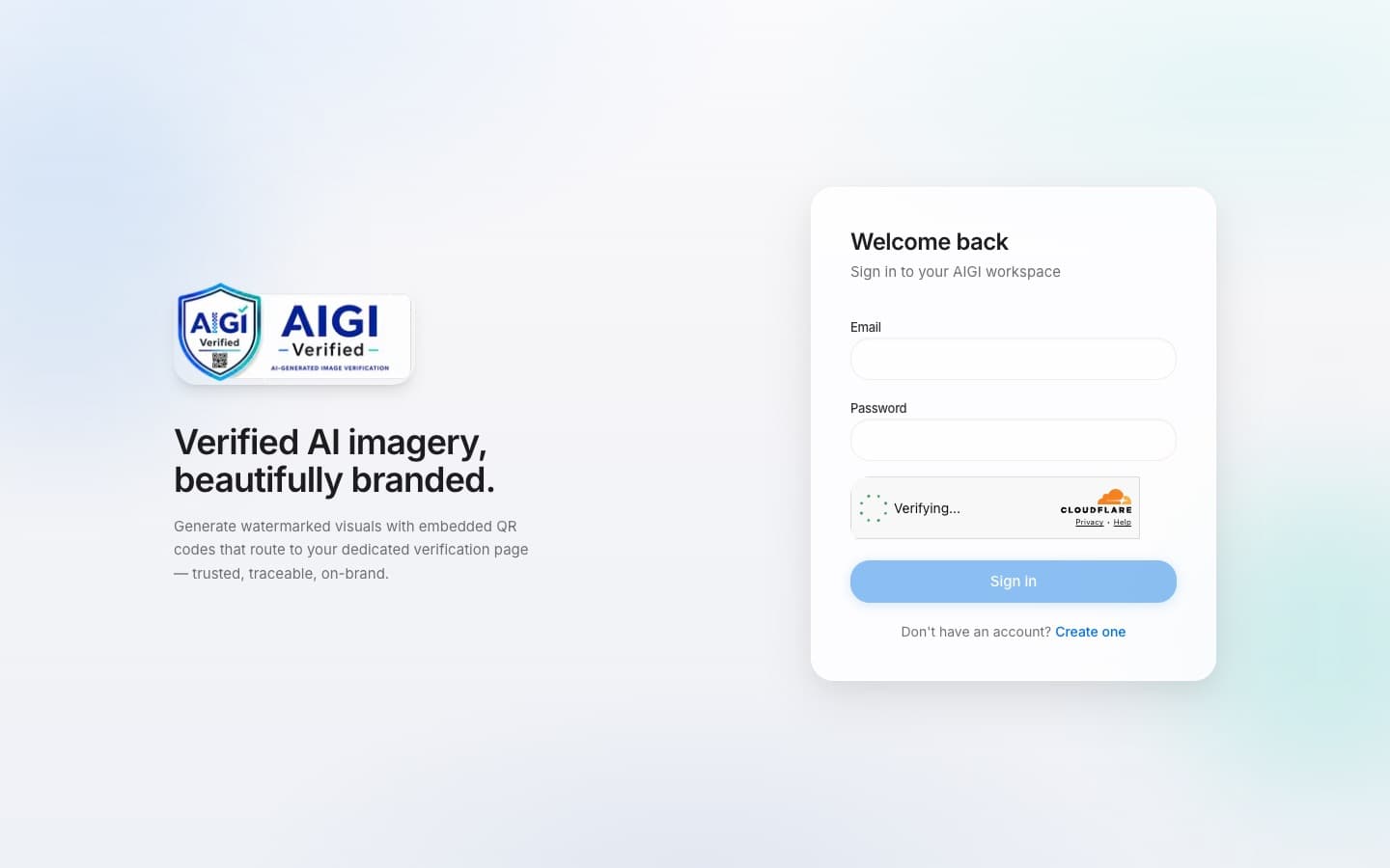AIGI: screenshot of the live product