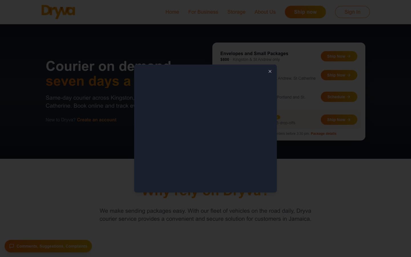 Dryva: screenshot of the live product