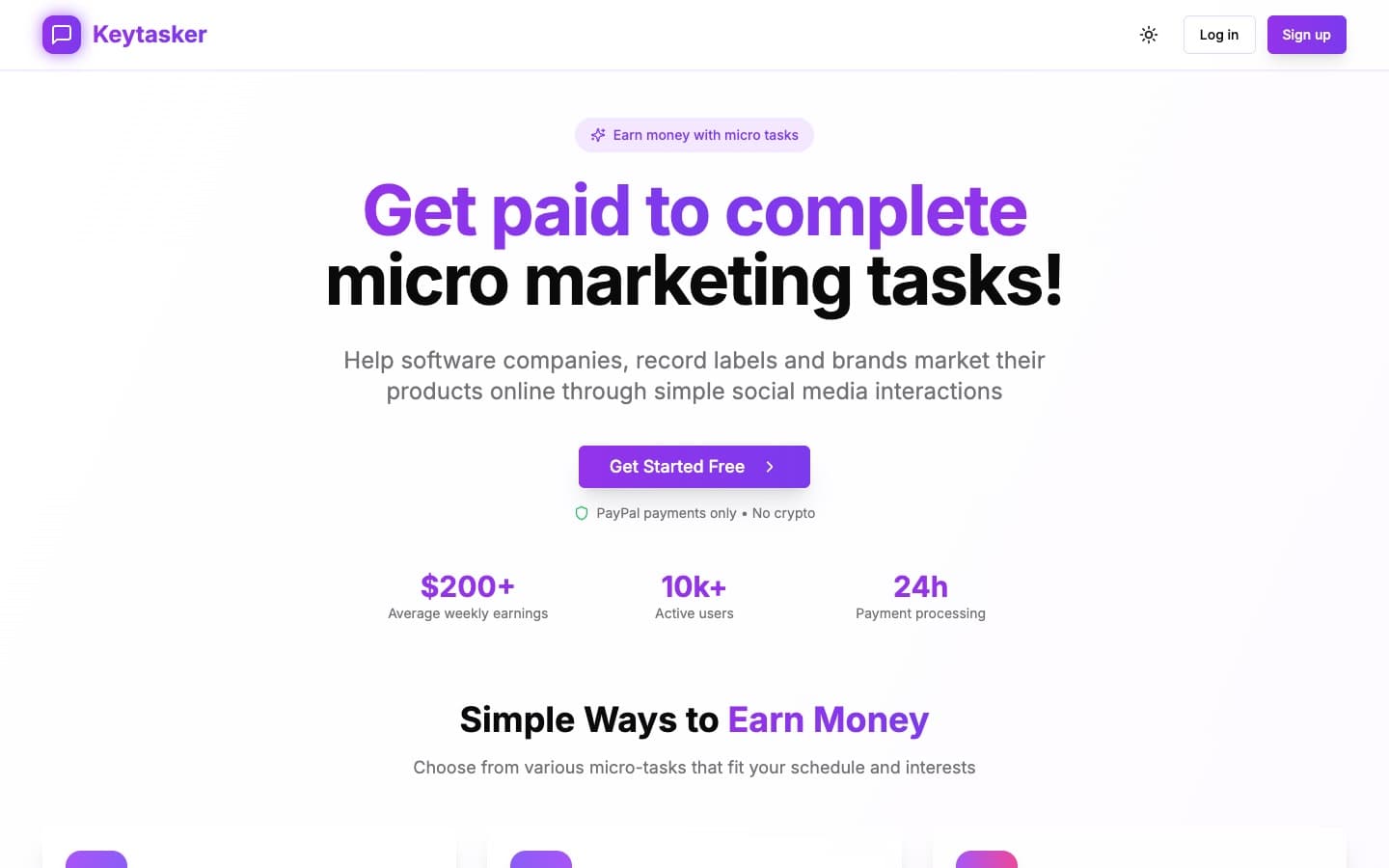 Keytasker: screenshot of the live product
