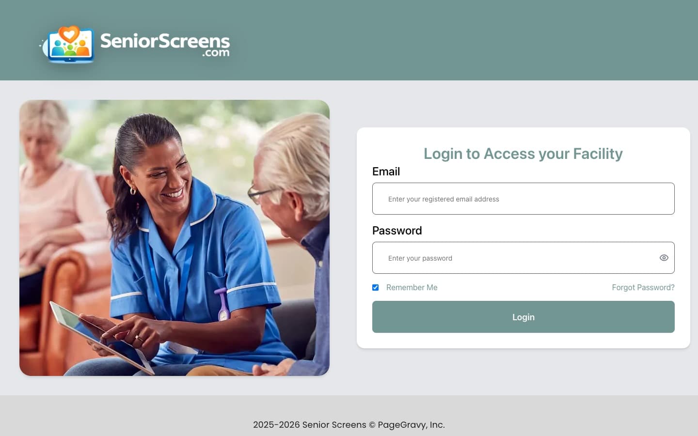 SeniorScreens: screenshot of the live product