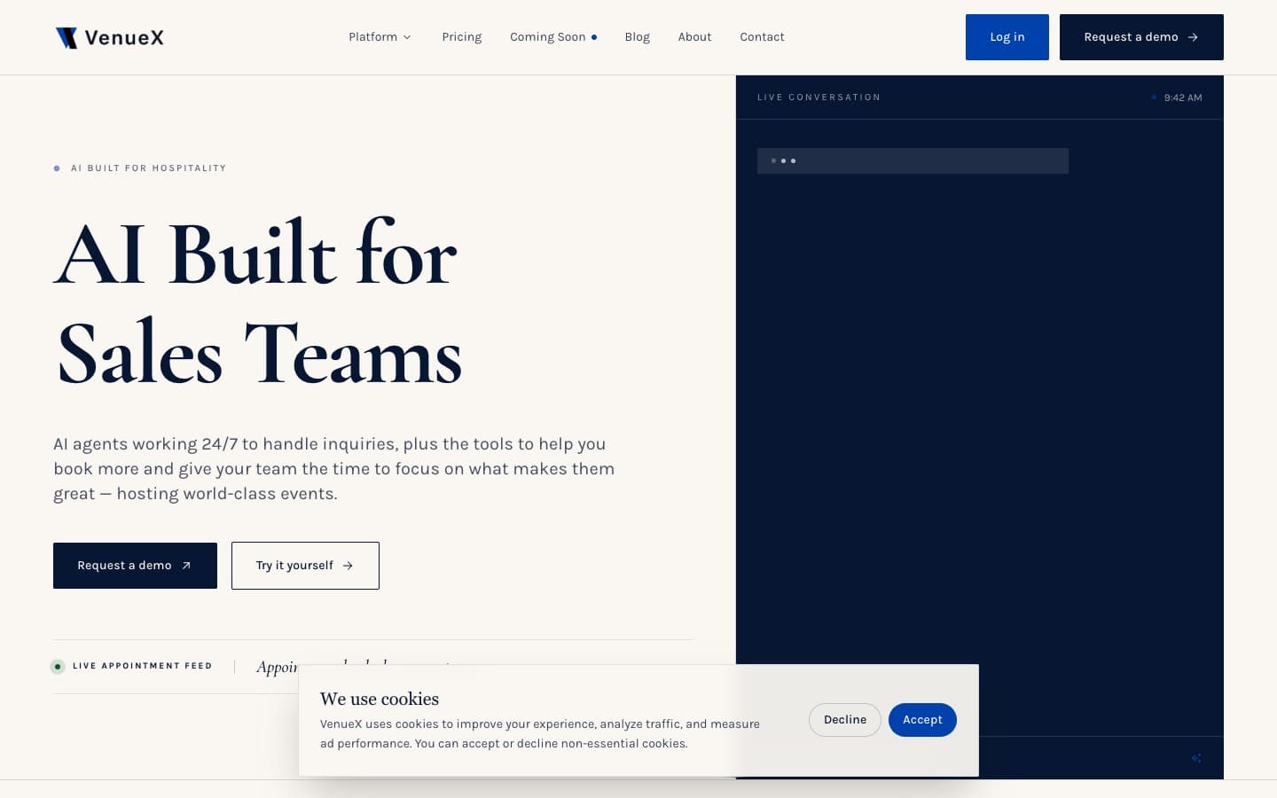 VenueX Website AI: screenshot of the live product